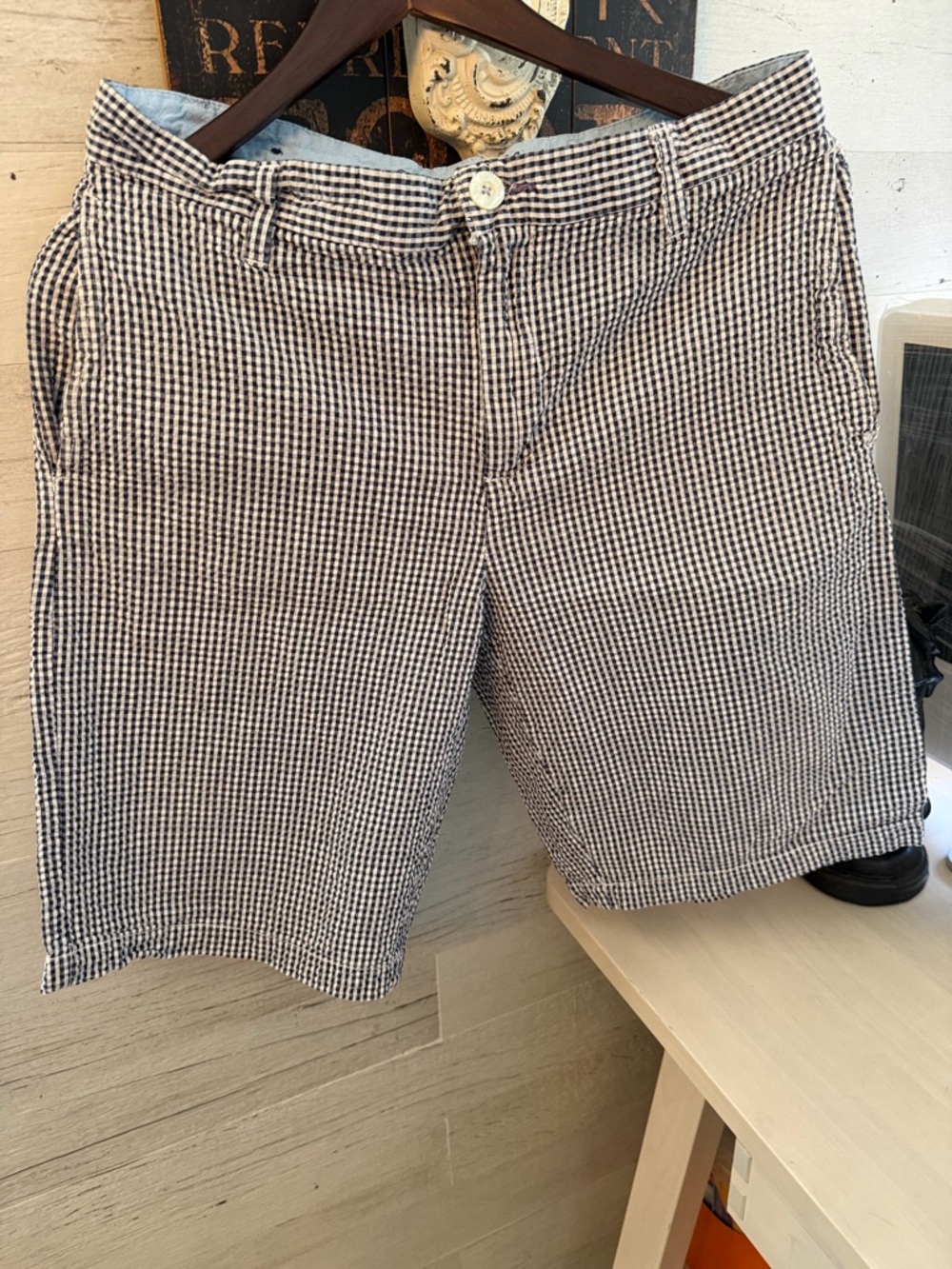Men's American Classics Navy & White Gingham Textured Cotton Shorts